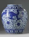 A large Chinese blue and white 'dragon' jar