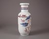 A blue and white copper-red 'Crane and Deer' rouleau vase