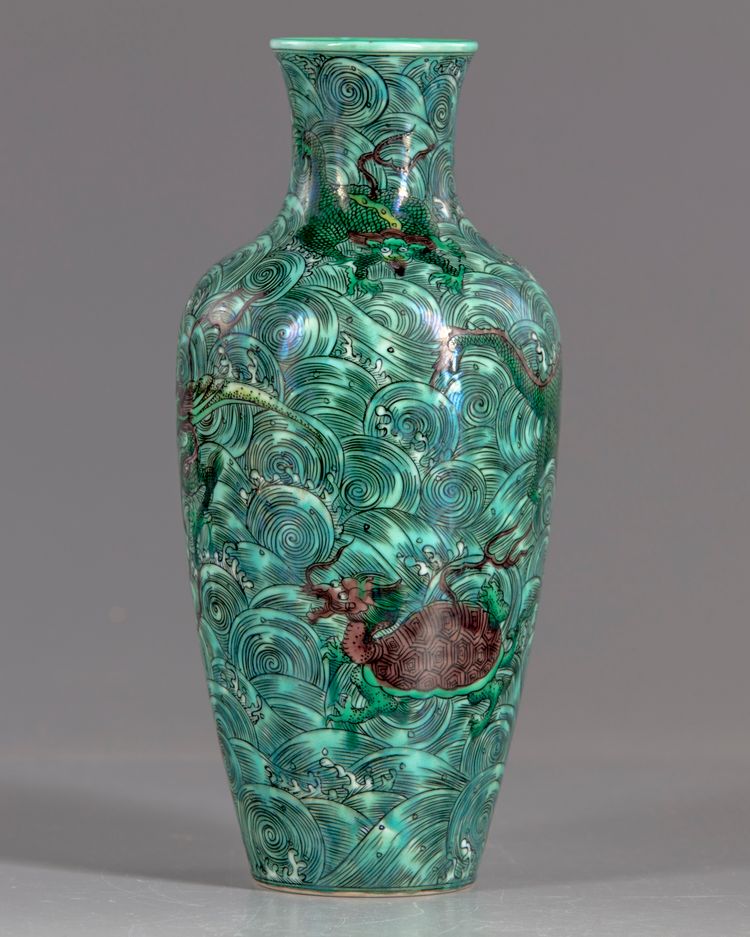 A Chinese green ground vase