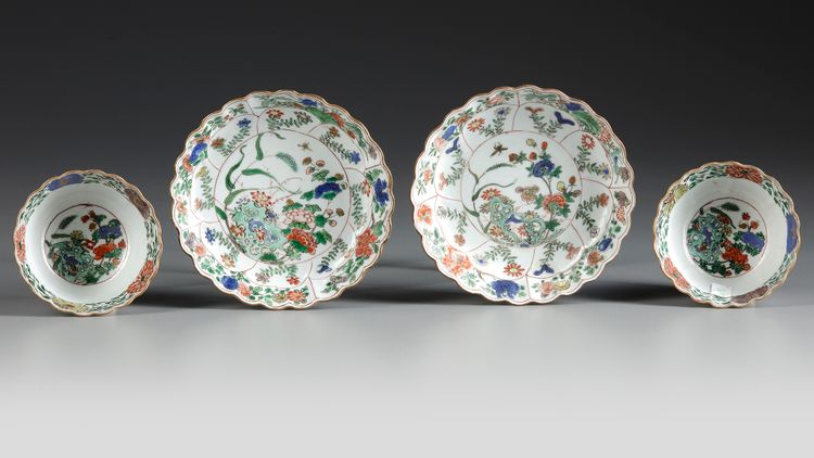 TWO PAIRS OF CHINESE FAMILLE VERTE CUPS AND SAUCERS, KANGXI PERIOD (1662-1722)