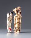 Two Chinese ivory carvings of a lady and a maiden