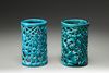 Two Chinese turquoise-enamelled 'Three Friends of Winter' brush pots, bitong