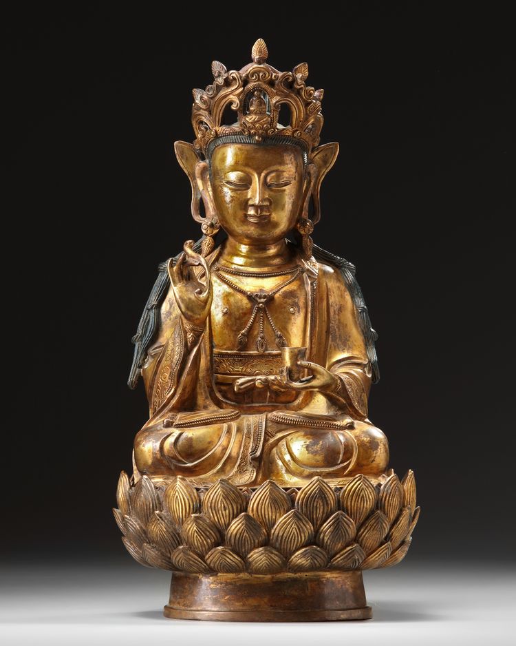 A  Chinese gilt-bronze figure of Avalokitesvara