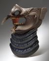 A JAPANESE DARK IRON 'ANGRY OLD MAN'  FACIAL MASK (MEN YOROI)