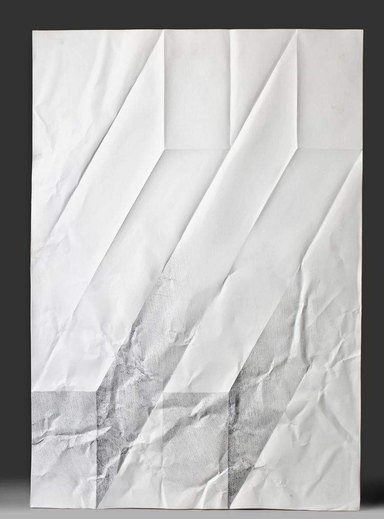 PAVEL KNAPEK (1951), 'CRUMPLED PAPER', BAS RELIEF PORCELAIN PLAQUE