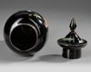 BLACK GLASS VASE WITH LID, PAINTED WITH GOLDEN PHEASANT AND FLORAL DESIGN, 19TH CENTURY