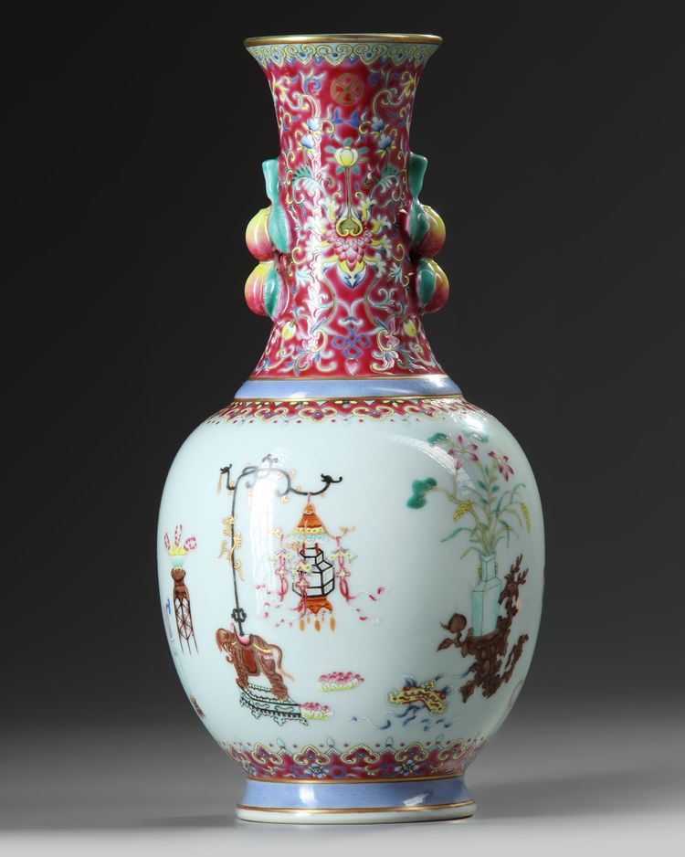 A Chinese famille rose precious objects vase