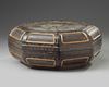 A Chinese qiangjin and tianqi lacquer 'dragons' octagonal box and cover