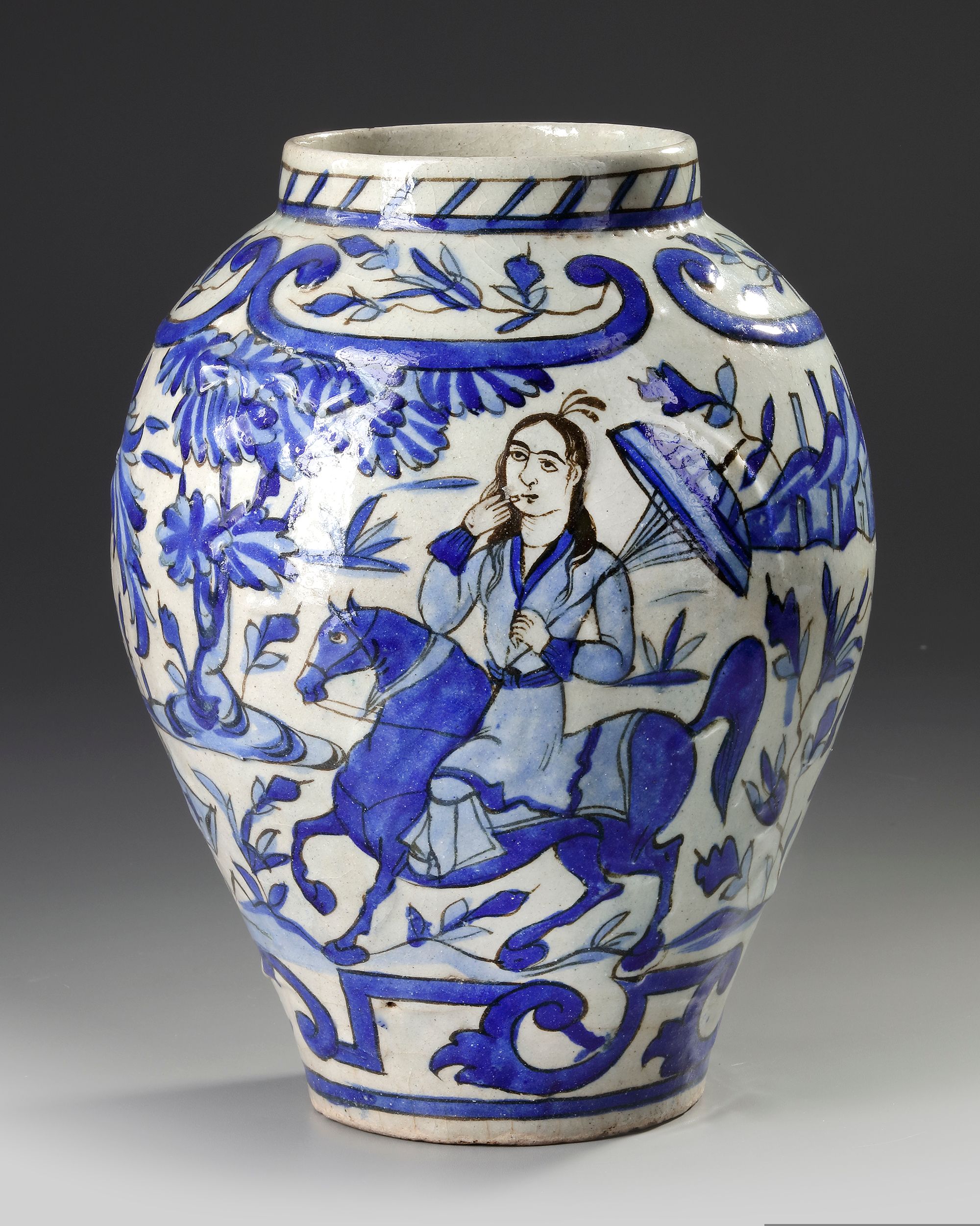 A PERSIAN BLUE ON WHITE GLAZED JAR, PERSIA, 19TH CENTURY