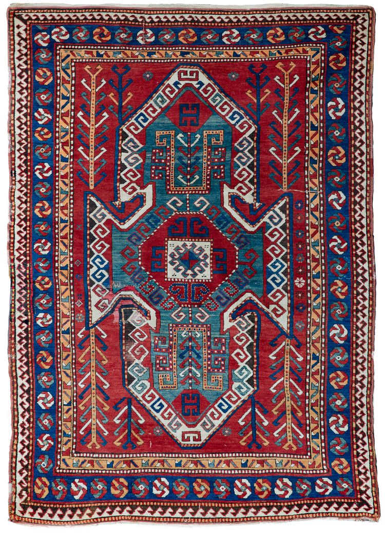 SEWAN KAZAK SHILD RUG, AZERBAIJAN,WITH UNUSAL BORDURE ,19TH CENTURY 