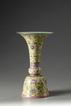 A Chinese yellow-ground famille rose vase, Gu