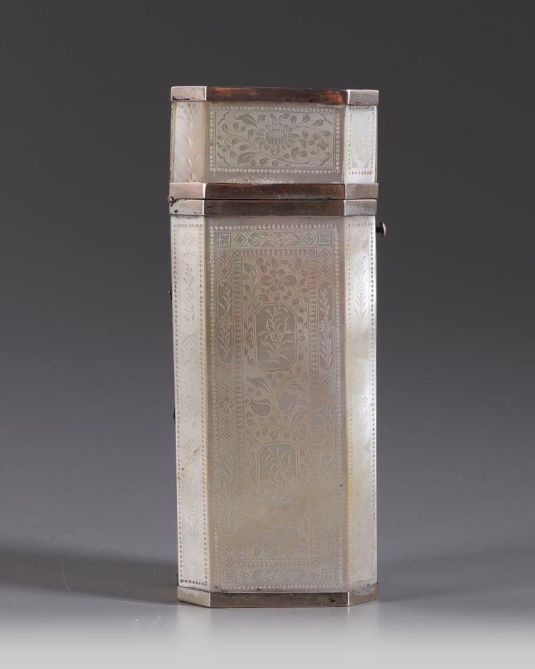 A Chinese carved mother-of-pearl etui