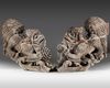 A rare set of two plain wooden corbels from Kyūshū with carved Chinese lions (karashishi)