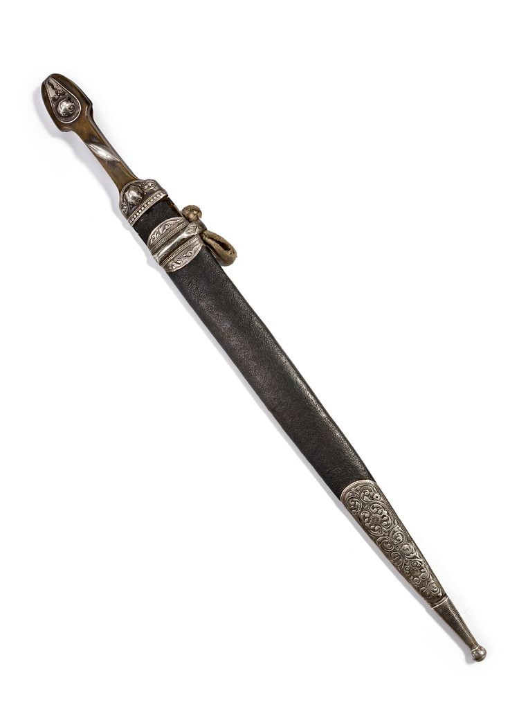 A LARGE NIELLO SILVER-MOUNTED KINDJAL, CAUCASUS, 19TH CENTURY