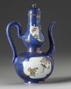 A Chinese powder blue-ground famille verte ewer and cover