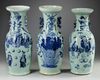THREE LARGE CHINESE CELADON GROUND BLUE AND WHITE DECORATED VASES, 19TH CENTURY