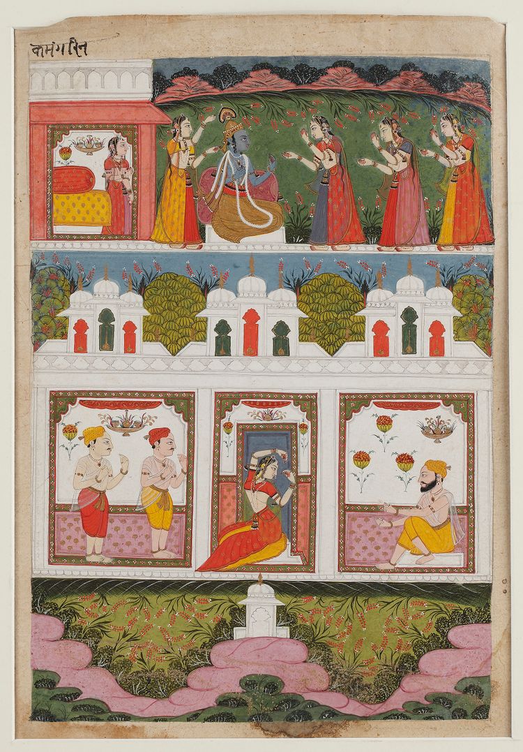 An illustration of Krishna with Five Milkmaids