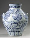 A Chinese blue and white Yuan-style 'dragon and phoenix' jar