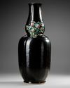 A RARE FAMILLE ROSE-DECORATED MIRROR-BLACK-GLAZED DOUBLE-GOURD VASE, CHINA, 18TH CENTURY