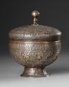 A PERSIAN SILVER INLAID LIDDED BOWL, KHURASAN STYLE, 20TH CENTURY