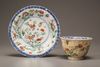 Two pairs of café-au-lait-ground famille verte cups and saucers