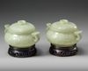A PAIR OF CHINESE JADE BOWLS WITH COVERS, QING DYNASTY (1644-1912)