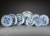 A COLLECTION OF EIGHT CHINESE  BLUE AND WHITE DISHES, 17TH-18TH CENTURY