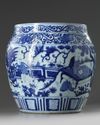 A large Chinese blue and white 'boys' jar
