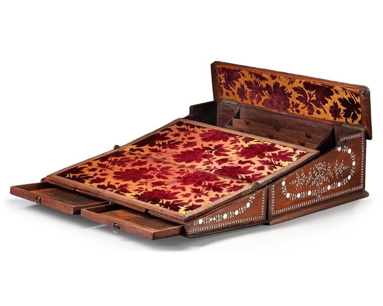 AN INDIAN BONE INLAID WOODEN WRITING BOX, 19TH-20TH CENTURY