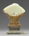 A Chinese pale celadon jade plaque and a cloisonné enamel stand