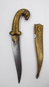 A GILT QAJAR RAM HILTED DAGGER, 20TH CENTURY