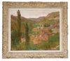 FRENCH SCHOOL, MID-20TH CENTURY, HOUSES IN A MOUNTAINOUS LANDSCAPE, OIL ON CANVAS