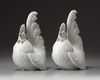 A PAIR OF JAPANESE HIRADO WHITE-GLAZED COCKERELS, MEIJI PERIOD (1868-1912)
