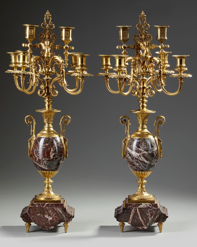 A PAIR OF FRENCH GILT CANDELABRAS.LATE 19TH CENTURY