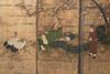 A JAPANESE SCREEN ON OXIDIZED SILVER LEAF PRESENTING A SPRING SCENE, LATE EDO PERIOD (FIRST HALF 19TH CENTURY)