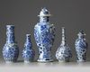 A group of five Chinese blue and white vases