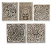 FIVE OF INTRICATELY ENGRAVED STONE TILES, MOROCCO, 19TH-20TH CENTURY