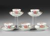 FIVE CHINESE FAMILLE ROSE TEACUPS AND SAUCERS, 18TH CENTURY