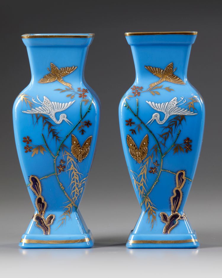 A PAIR OF OPALINE GLASS VASES, LATE 19TH CENTURY