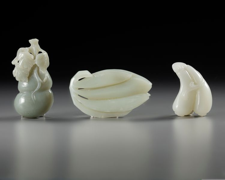 A GROUP OF THREE CHINESE 'PLANTS AND VEGETABLES' CARVINGS, 19TH-20TH CENTURY
