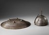 GILT QAJAR WATERED-STEEL HELMET AND SHIELD, PERSIA, 19TH CENTURY
