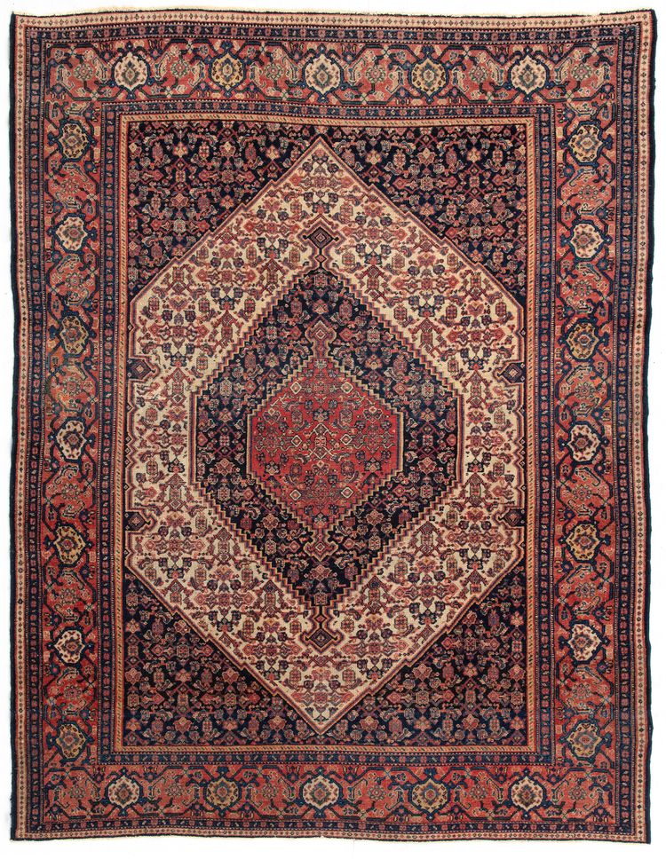 A SENE RUG WITH MEDALION, 1900