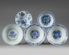 Five Chinese blue and white bowls