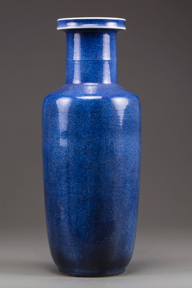 A Chinese powder blue-glazed rouleau vase