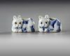 A PAIR OF CHINESE BLUE AND WHITE CAT SHAPED BRUSH WASHERS, MING DYNASTY (1368-1644)