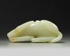 A Chinese pale celadon jade recumbent qilin