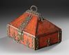 A SOUTHERN INDIAN BRASS MOUNTED PAINTED CASKET, EARLY 20TH CENTURY