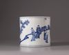A CHINESE BLUE AND WHITE BRUSH POT, QING DYNASTY 1644-1911