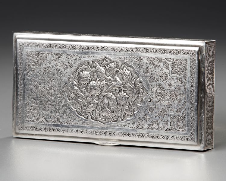 A PERSIAN SILVER CIGARETTE BOX, PAHLAVI DYNASTY, DATED 1959 AD