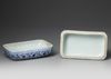 A CHINESE BLUE AND WHITE RECTANGULAR DRAGON BOX AND COVER, QING DYNASTY (1644–1911)